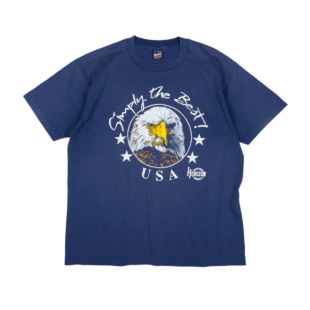 Vtg 80s USA‎ Eagle Graphic T Shirt Men's XL Blue Single Stitch Made in USA